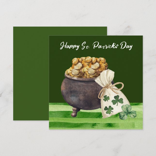 St. Patricks Day Kleeblatt Clover and Pot Karte (Vorne/Hinten)