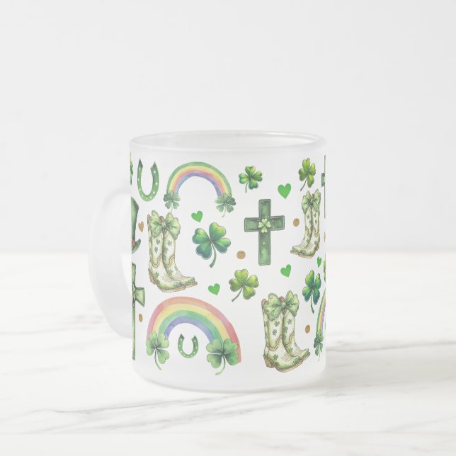 St. Patrick's Day Kleeblatt Clover - Lucky & Festi Mattglastasse (Vorderseite Links)