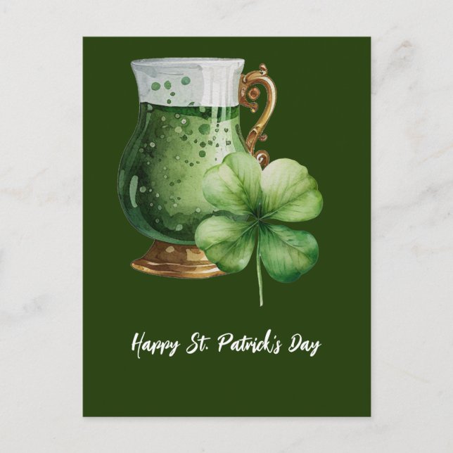 St. Patrick's Day Kleeblatt Clover und Bierpuppe Postkarte (Vorderseite)