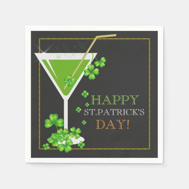 St Patricks Day Kleeblatt Cocktail Papier Napkins Serviette (Vorderseite)
