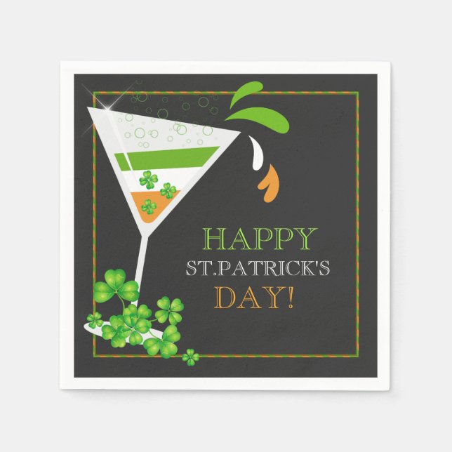 St Patricks Day Kleeblatt Cocktail Papier Napkins Serviette (Vorderseite)
