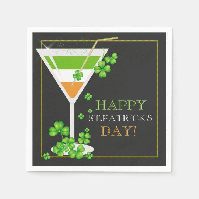 St Patricks Day Kleeblatt Cocktail Papier Napkins Serviette (Vorderseite)