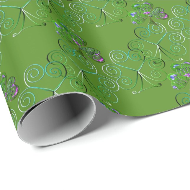 St. Patrick's Day Kleeblatt Curly Green Geschenkpapier (Rolleneckpunkt)