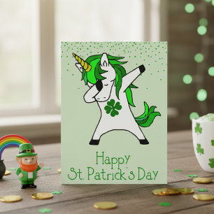 St. Patrick's Day Kleeblatt Dabbing Unicorn Green Postkarte