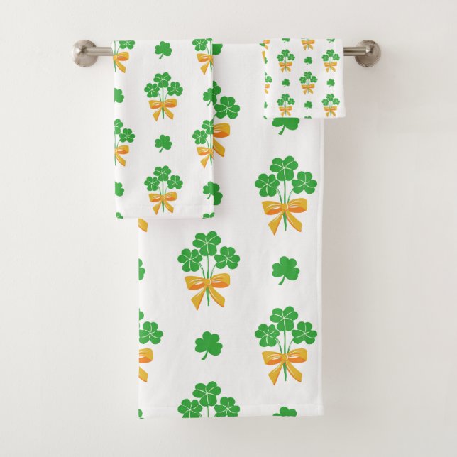St. Patrick's Day Kleeblatt Golden Bow Green Clove Badhandtuch Set (Insitu)