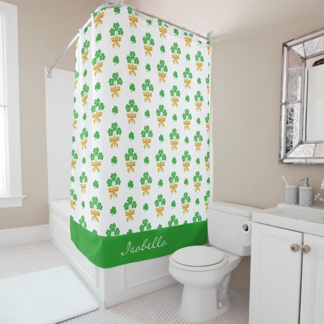 St. Patrick's Day Kleeblatt Golden Bow Green Clove Duschvorhang (Beispiel)
