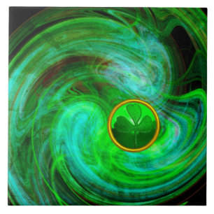 ST PATRICKS DAY KLEEBLATT IN BLAUEN GRÜNEN FRAKTAL FLIESE