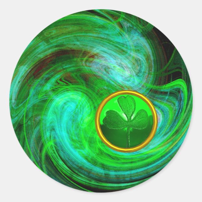 ST PATRICKS DAY KLEEBLATT IN BLAUEN GRÜNEN FRAKTAL RUNDER AUFKLEBER (Vorderseite)