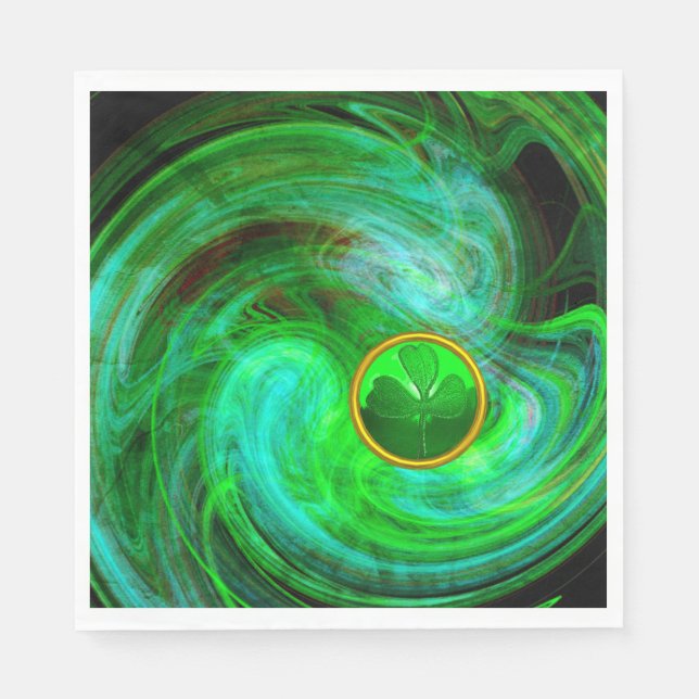 ST PATRICKS DAY KLEEBLATT IN BLAUEN GRÜNEN FRAKTAL SERVIETTE (Vorderseite)