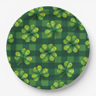 St. Patrick's Day Kleeblatt Kariert Pappteller
