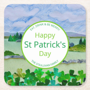 St Patrick's Day Kleeblatt Landschaft Familienname Rechteckiger Pappuntersetzer