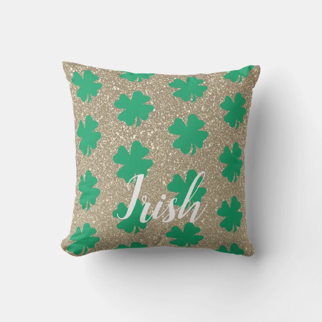 St Patrick's Day Kleeblatt Leaf Green Gold Glitzer Kissen (Vorderseite)