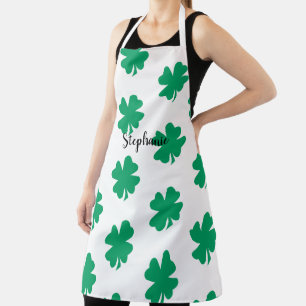 St Patrick's Day Kleeblatt Leaf Green White 2024 Schürze
