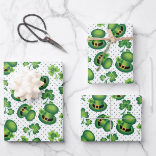 St. Patrick's Day Kleeblatt Leprechaun's Hat Green Geschenkpapier Set