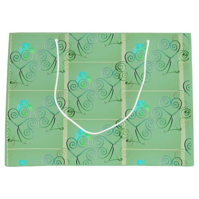 St Patrick's Day Kleeblatt Misty Green Große Geschenktüte (Vorderseite)