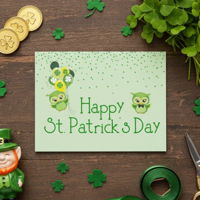 St. Patrick's Day Kleeblatt Niedlich Green Owls Postkarte (Von Creator hochgeladen)