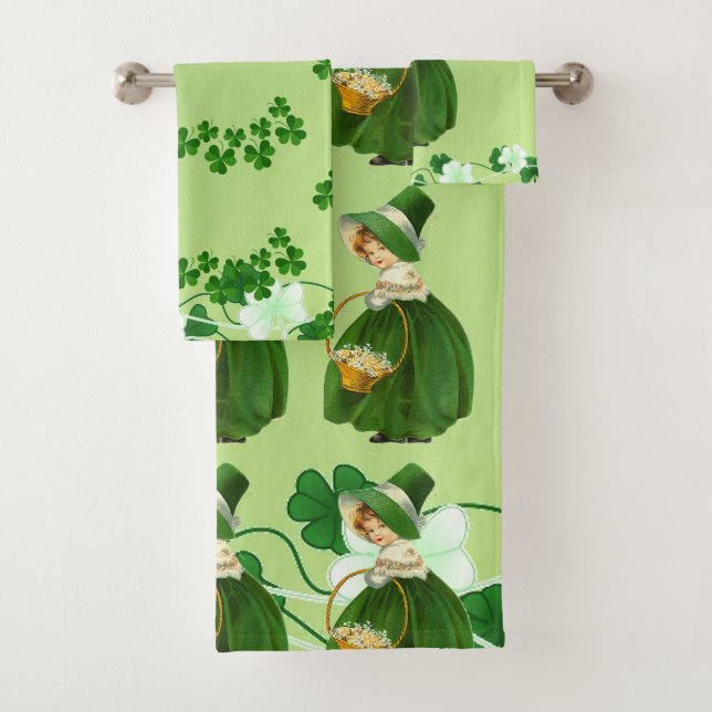 St. Patricks Day Kleeblatt Niedlich Lucky Girl Gre Badhandtuch Set (Insitu)