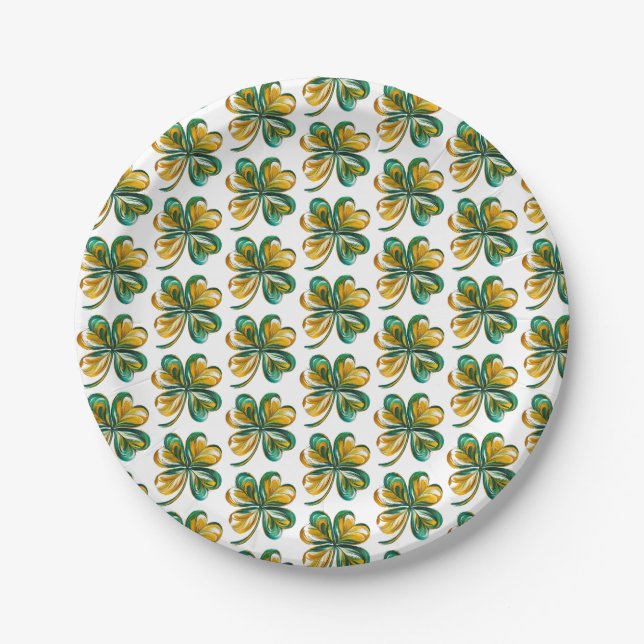 St. Patrick's Day Kleeblatt Pappteller (Vorderseite)