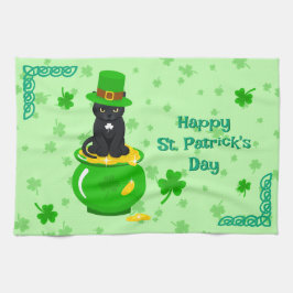 St. Patrick's Day Kleeblatt Pot of Gold Black Cat Geschirrtuch