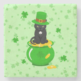 St. Patrick's Day Kleeblatt Pot of Gold Black Cat Steinuntersetzer