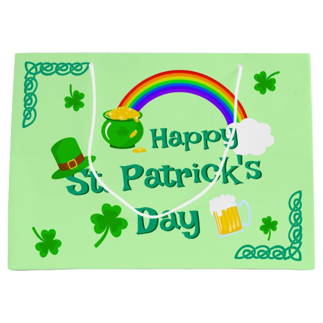 St. Patrick's Day Kleeblatt Pot of Gold Celtic Kno Große Geschenktüte (Vorderseite)