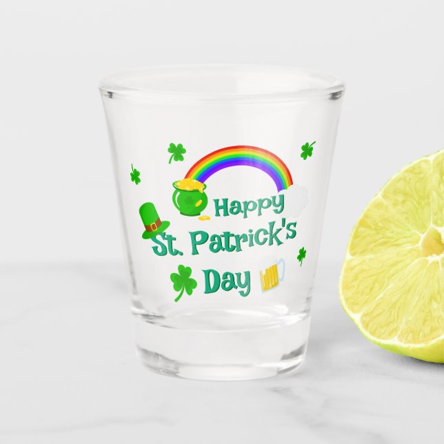 St. Patrick's Day Kleeblatt Pot of Gold Celtic Kno Schnapsglas (Vorderseite)