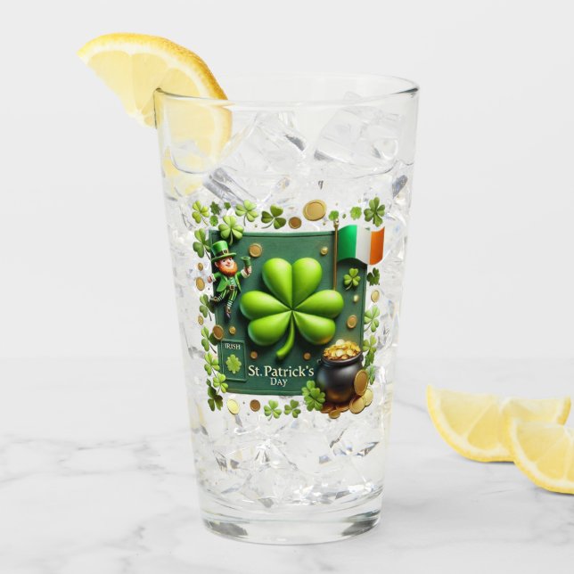 St. Patrick's Day Kleeblatt und Leprechaun Pint Glas (Vorderseite Ice)