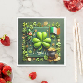 St. Patrick's Day Kleeblatt und Leprechaun Serviette