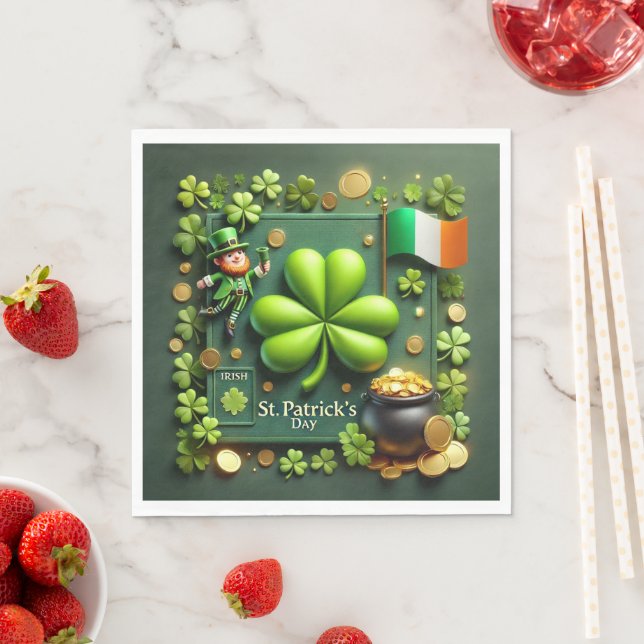 St. Patrick's Day Kleeblatt und Leprechaun Serviette (Beispiel)