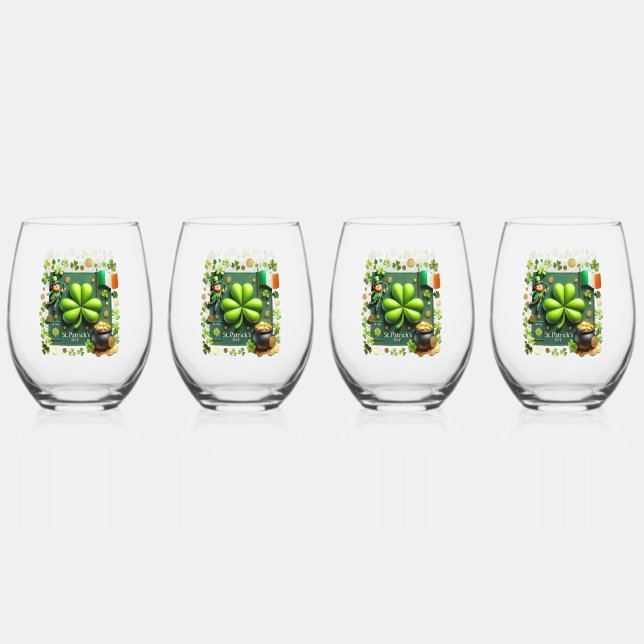 St. Patrick's Day Kleeblatt Weinglas Ohne Stiel (Vorderseite)