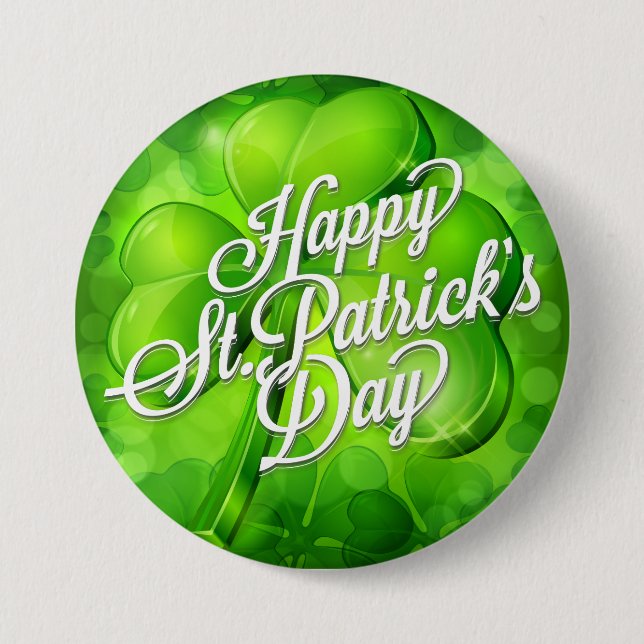St. Patrick's Day - Kleeblatt & Word Art Button (Vorderseite)
