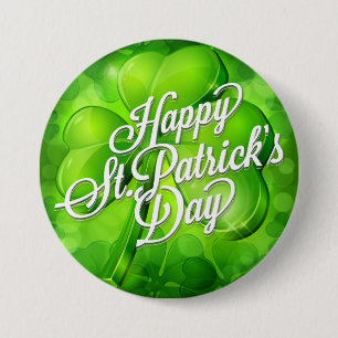 St. Patrick's Day - Kleeblatt & Word Art Button