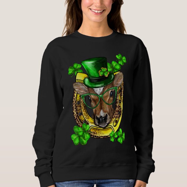 St Patricks Day Kleeblatts Funny Lucky Cow Heifer  Sweatshirt (Vorderseite)