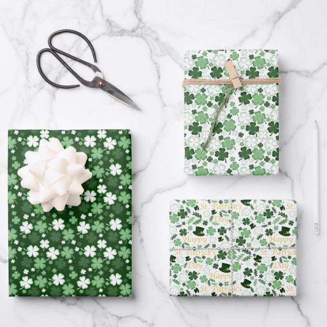 St. Patrick's Day Kleeblatts Geschenkpapier Set (Vorderseite)