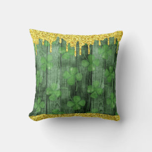 St. Patrick's Day Kleeblatts Glitzer Gold Tropfen Kissen