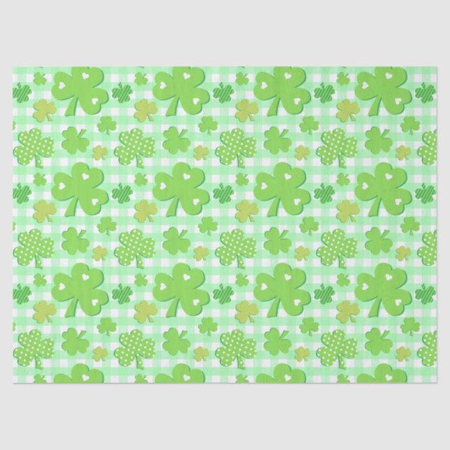St Patrick's Day Kleeblatts und Gingham Pattern Seidenpapier (Vorderseite)