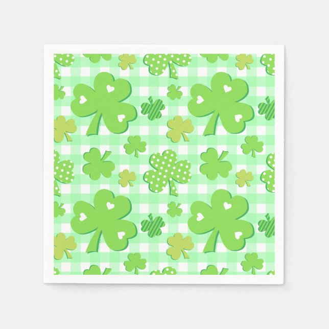 St Patrick's Day Kleeblatts und Gingham Pattern Serviette (Vorderseite)