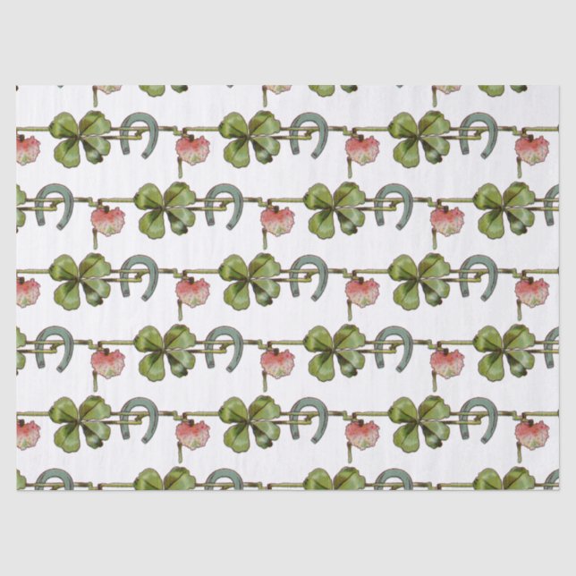 ST PATRICK'S DAY , KLEEBLATTS UND PORSESHOW White Seidenpapier (Vorderseite)