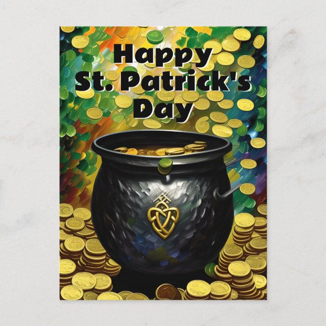 St. Patrick's Day Kleeblatts und Pot of Gold Postkarte (Vorderseite)