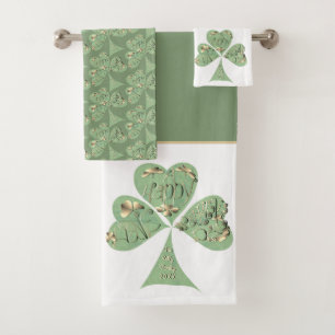 St. Patrick's Day Kleeblatts White Gray Green Badhandtuch Set