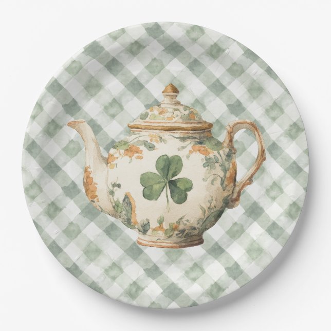 St. Patrick's Day Kleeteekanne Pappteller (Vorderseite)