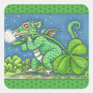 ST. PATRICK'S DAY KLEINE IRISH DRAGON FANTASY QUADRATISCHER AUFKLEBER