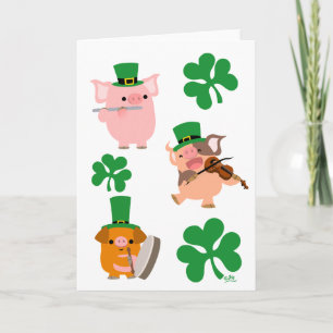 St Patrick's Day kleine Musiker grüßen Karte