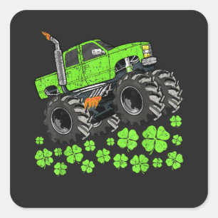 St Patricks Day Kleinkind Glücklicher Monstertruck Quadratischer Aufkleber
