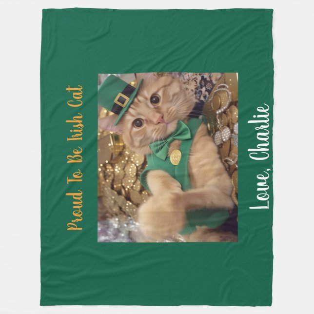 St. Patrick's Day Kobold Katze  Fleecedecke (Vorderseite)