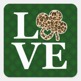St Patricks Day Leopard Liebe Kleeblatt Quadratischer Aufkleber