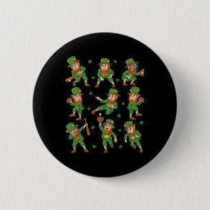 St Patricks Day Leprechaun Baseball Player Boys Gi Button