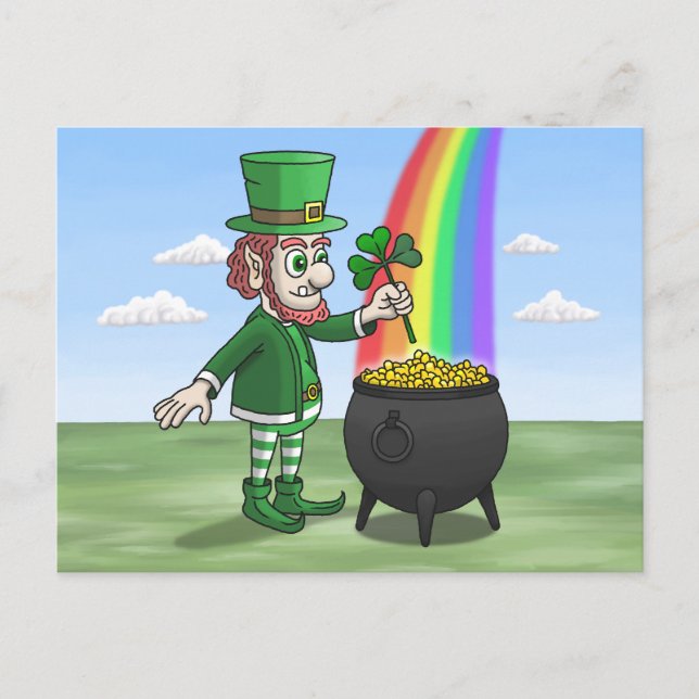 St. Patricks Day Leprechaun Feiertagspostkarte (Vorderseite)