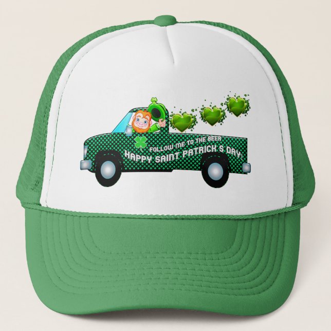 St Patricks Day Leprechaun Funny Drink Beer Truckerkappe (Vorderseite)