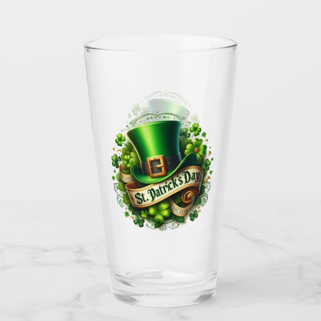 St Patricks Day Leprechaun Hat and Clovers Glas (Vorderseite)